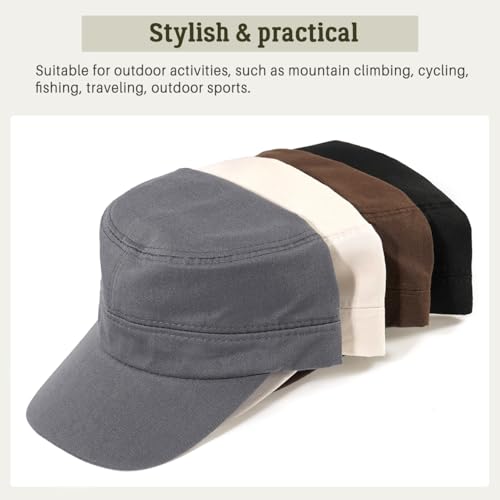 Glamorstar Unisex Cadet Army Hats 4 Pieces Military Flat Top Newsboy Cap - color: Black+grey+brown+beige