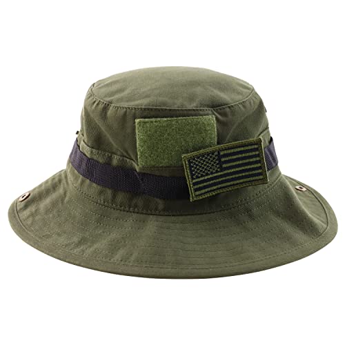 Armycrew Military American Flag Hook and Loop Patch Boonie Cap with Chin Strap - color: Odg
