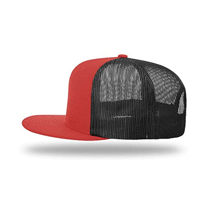 Richardson 511 Wool Blend Flatbill Trucker Snapback Adjustable Cap - color: Red/Black