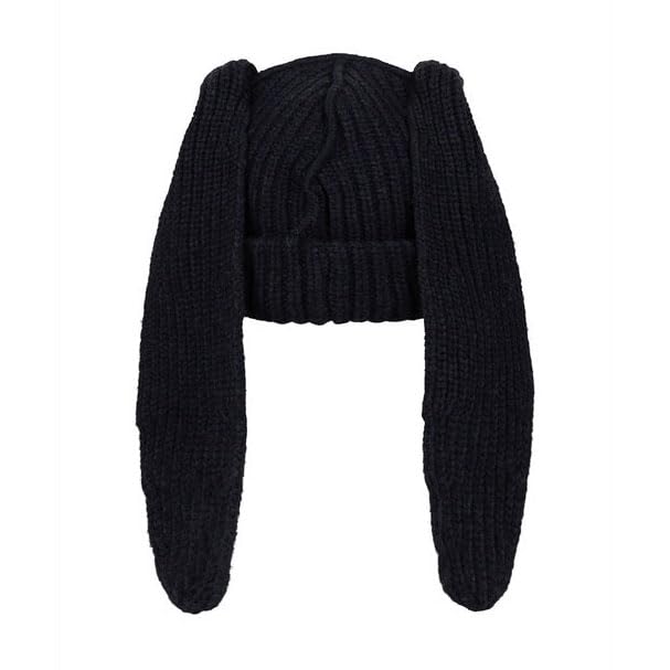 Knitted Beanie Hat Cute Rabbit Long Ears Fun Caps Fluffy Winter Warm Knitted Rabbit Hats Outdoor Slotty Cap - color: Coffeec