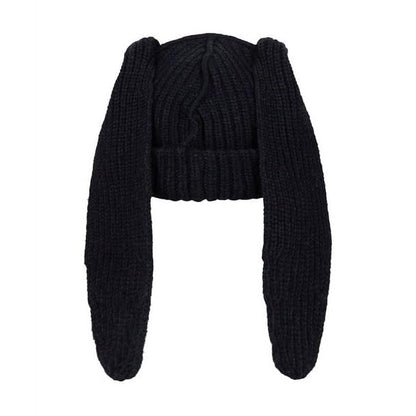 Knitted Beanie Hat Cute Rabbit Long Ears Fun Caps Fluffy Winter Warm Knitted Rabbit Hats Outdoor Slotty Cap - color: Coffeec