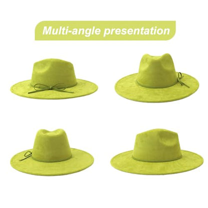 Fedora Hats for Women Man with Big Wide Brim Classic Suede Panama Hat Western Outdoor hat - color: Avocado-green