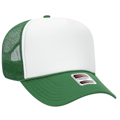 OTTO Cap 5 Panel High Crown Foam Front Mesh Back Trucker Hat, One Size - color: 051605 - Kly/Wht/Kly