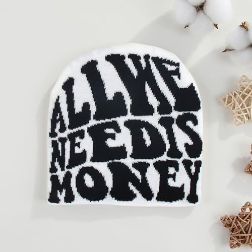 Y2K Beanie for Men Women Cross Graphic Knitted Hat, Slouchy Winter Warm Cap, Grunge Goth Cyber Aesthetics, Black - color: Black-red-white2