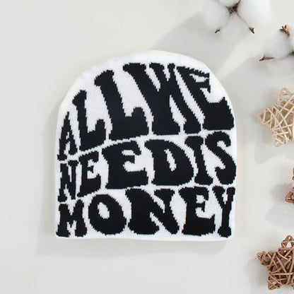 Y2K Beanie for Men Women Cross Graphic Knitted Hat, Slouchy Winter Warm Cap, Grunge Goth Cyber Aesthetics, Black - color: Black-red-white2