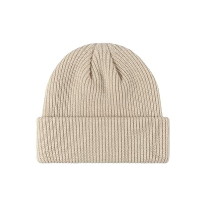Winter Beanie Men Women Heavyweight Stretch Knit Cuffed Hat - color: Faded Yellow,round