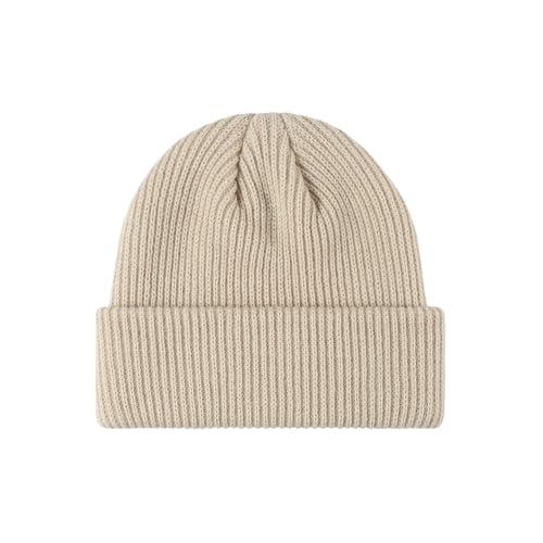 Winter Beanie Men Women Heavyweight Stretch Knit Cuffed Hat - color: Faded Yellow,round