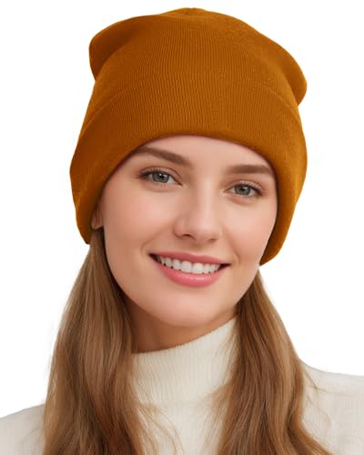 Womens Satin Lined Beanie Wool Silk Lining Slouchy Warm Skull Cap - color: 1pcs Camel