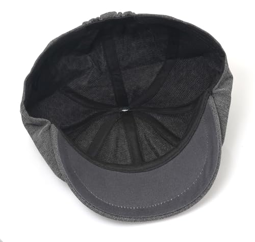 DIYDECAL Mens Newsboy Cap 8 Panel,Cotton Blend Flat Ivy Gatsby Cabbie Golf Hat - color: Dark Grey
