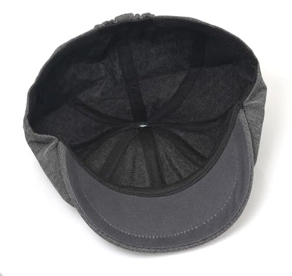 DIYDECAL Mens Newsboy Cap 8 Panel,Cotton Blend Flat Ivy Gatsby Cabbie Golf Hat - color: Dark Grey