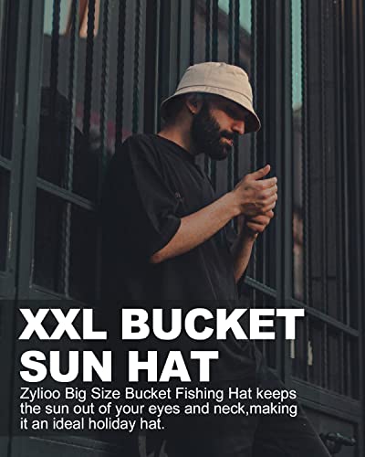Zylioo XXL Bucket Hat for Big Heads, Reversible Fishing Sun Hat - color: Black-beige, size: Medium