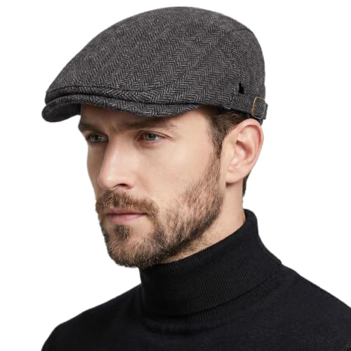 Senker Fashion 2 Pack Newsboy Cap for Men, Wool Blend Tweed Flat Cap - color: Black Blue