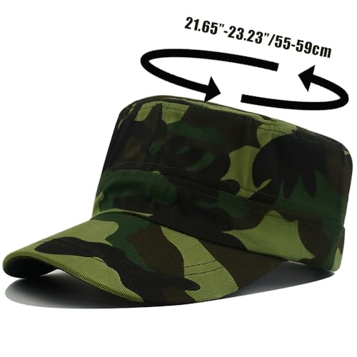 Cadet Army Cap for Men Women Military Adjustable Unisex Flat Top Hat - color: Camo Green