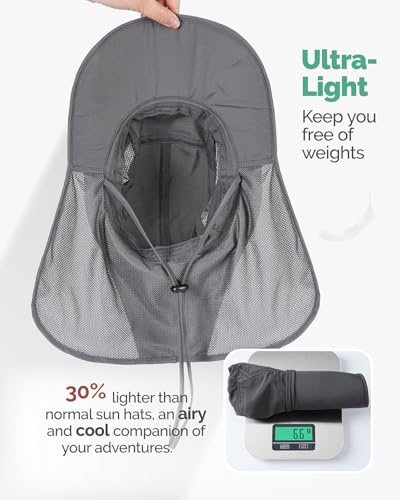 Hat Hut Ultra-Light Sun Hat with Neckflap, UPF 50+, Wide Brim, Breathable Outdoor Hiking Fishing Hats for Men - color: Dark Grey