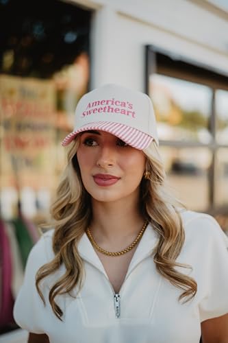 KATYDID Americas Sweetheart Vintage Hat - Two-Toned Mom Hat - Embroidered Vintage Baseball Cap - Women’s Snapback - color: Pink Stripe