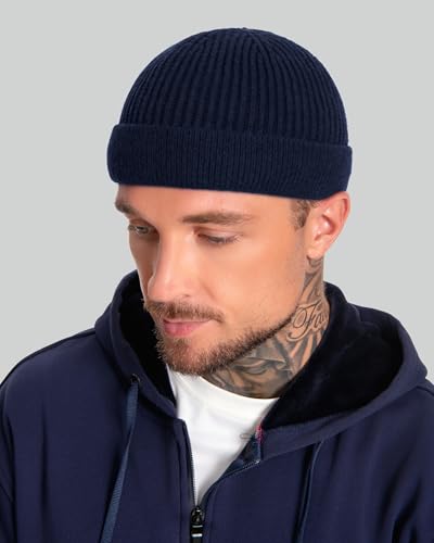 ROYBENS Short Fisherman Beanie for Men Women Wool Knit Warm Winter Hat Swag - color: 1pcs-navy Blue