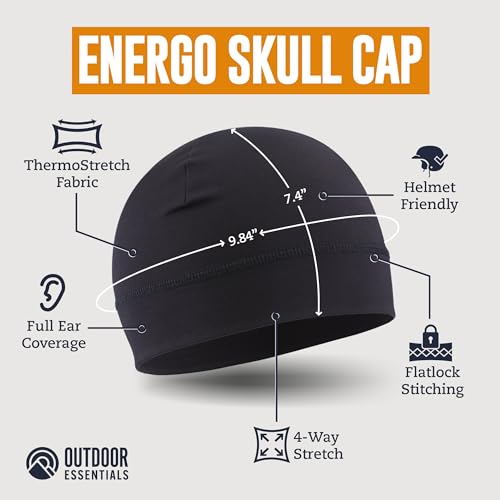 OutdoorEssentials Skull Cap Helmet Liner - Thermal Fleece for Cycling Gear - Stretch Fit Mens Beanie - Lightweight Skull Caps - color: Black