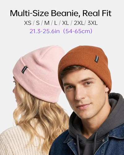 Zylioo XXL Beanie for Men,Big Head Winter Knit Hat,Stretch Warm Skull Cap - color: Caramel, size: X-Small-Small