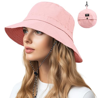 NPQQUAN Sun Bucket Hats for Woman Men Lightweight Sun Hat Packable Foldable - color: (Pink)