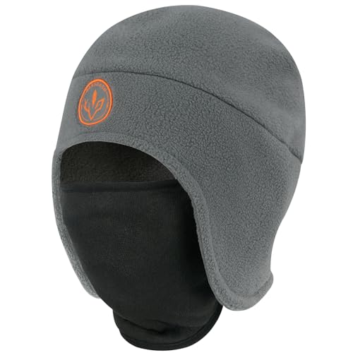 BASSDASH Unisex Soft Fleece 2-in-1 Hat with Mask Ear Flap - color: Grey