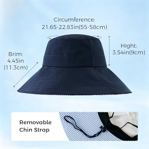 Womens Wide Brim Sun Hat UPF 50+ Foldable Bucket for Beach Travel - color: Navy Blue1