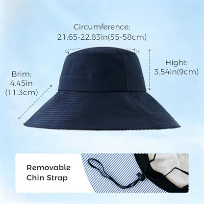 Womens Wide Brim Sun Hat UPF 50+ Foldable Bucket for Beach Travel - color: Navy Blue1