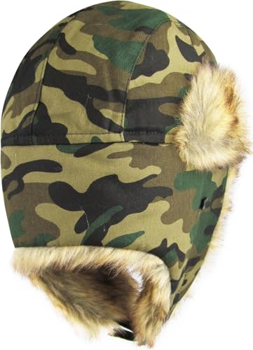 Wool Blend Aviator Trapper hat Trooper Ear Flaps Ushanka Eskimo Russian Warm Winter Cold… - color: Camouflage Classic Solid