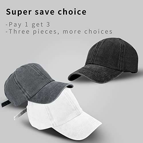 Baseball Cap Unisex Vintage Washed Distressed Cap,Retro Adjustable Dad Hats,Baseball Hat for Men Women - color: 3pcs-black+grey+white