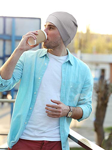 Syhood 4 Cotton Skull Caps for Men Women Sleep Night Hat Beanie - color: White, Gray, Navy Blue, Black