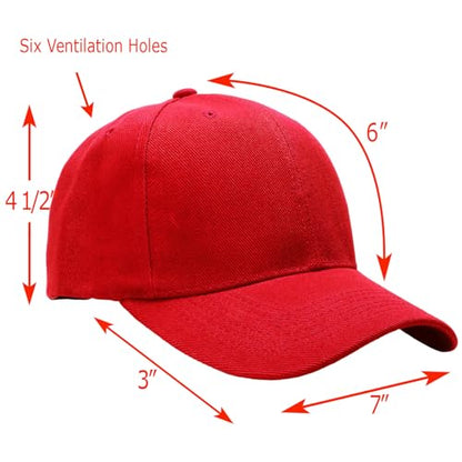 Falari Wholesale Bulk Lot 12-Pack Baseball Cap Adjustable Size Plain Blank Solid Color - color: Red