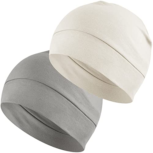Headshion 100% Cotton Skull Caps Beanie Sleeping Hats for Men Women - color: Pure Grey & Ivory White