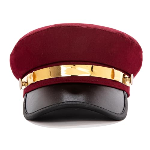 여성용 요트 캡틴 세일러 모자, PU 소재 뉴스보이 모자, 세련된 바이커 모자, 베이커 보이 모자, 피크 베레모 - color: Burgundy