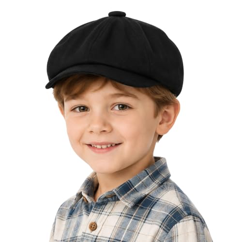Kids Boys Vintage-Newsboy-Cap 8-Panel Beret Cabbie Hat for Toddler Boys Girls Pageboy - color: Black