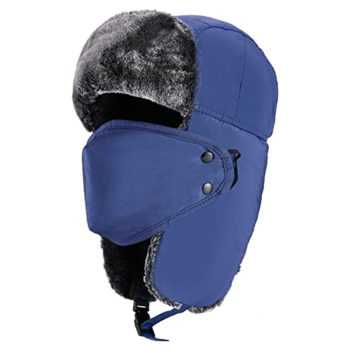 mysuntown Winter Hats for Women Men Trapper Ushanka Hat with Ear Flaps - color: Royal Blue