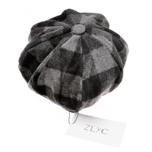 ZLYC Women Classic Newsboy Cap Visor 8 Panel Gatsby Cabbie Paperboy Hat - color: Plaid Black Gray