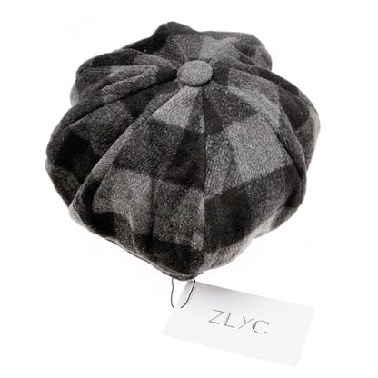 ZLYC Women Classic Newsboy Cap Visor 8 Panel Gatsby Cabbie Paperboy Hat - color: Plaid Black Gray