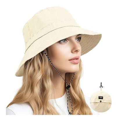 NPQQUAN Sun Bucket Hats for Woman Men Lightweight Sun Hat Packable Foldable - color: (Beige)