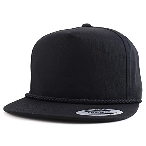Trendy Apparel Shop Classic 5 Panel Golf Cap Flatbill Snapback Hat - color: Black, size: XX-Large