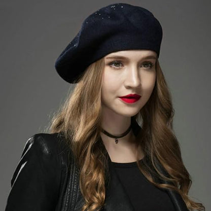 Sumolux Women Beret Hat French Beret Beanie Cap Classic Solid Color - color: Navy Blue, size: One Size