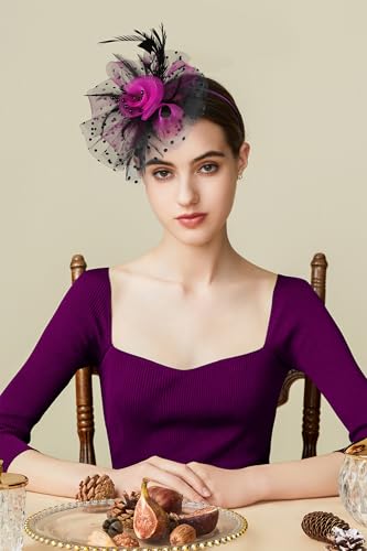BABEYOND Fascinators Hats for Women Tea Party Flower Tulle Bead Derby Hat - color: Black Rose