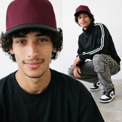 Daxton Men Original Trucker Hat Cotton Twill with Adjustable Snapback 5 Panel A-Frame Cap - color: 2 Pack - All Black, Burgundy Black