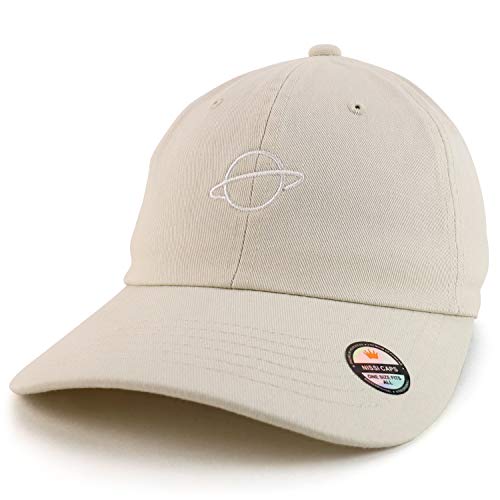 Trendy Apparel Shop Planet Embroidered Low Profile Soft Cotton Dad Hat Cap - color: Beige