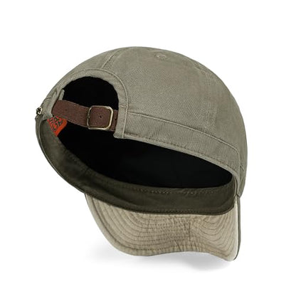 CLAPE Short Brim Baseball Cap for Men, Cotton Adjustable Travel Hat - color: Clsb06-washed Green