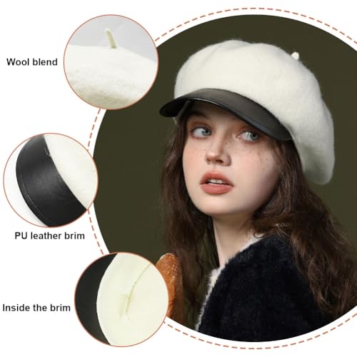 Women Classic Wool Blend Berets Elegant Flat Beret Caps Retro Peaked Cap Hats Autumn Winter Hat Solid Color - color: Beige