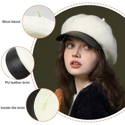 Women Classic Wool Blend Berets Elegant Flat Beret Caps Retro Peaked Cap Hats Autumn Winter Hat Solid Color - color: Beige
