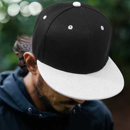Snapback Hat Flat Bill Visor Hats Adjustable Hip Hop Baseball Cap for Women Men - color: Black White