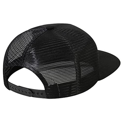 UALON Baseball Cap, Snapback Trucker Hat for Men & Women with American Flag and Adjustable, Breathable Mesh, Flat Bill Hats - color: Black/Black