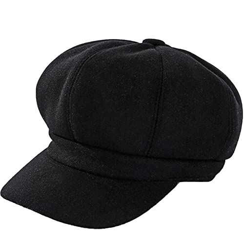 Newsboy Caps for Women Classic Beret Hats Autumn Winter Cap - color: Black