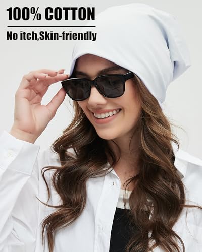 ROYBENS 100% Cotton T-Shirt Beanie for Women Men Slouchy Soft Skull Cap - color: 1pcs-white