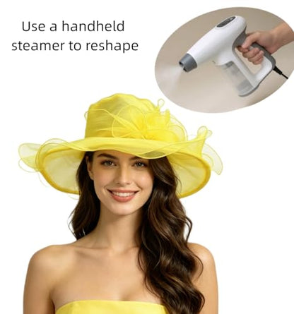 SAFERIN Women's Organza Church Fascinator Bridal Tea Party Wedding Hat - color: Hat-yellow